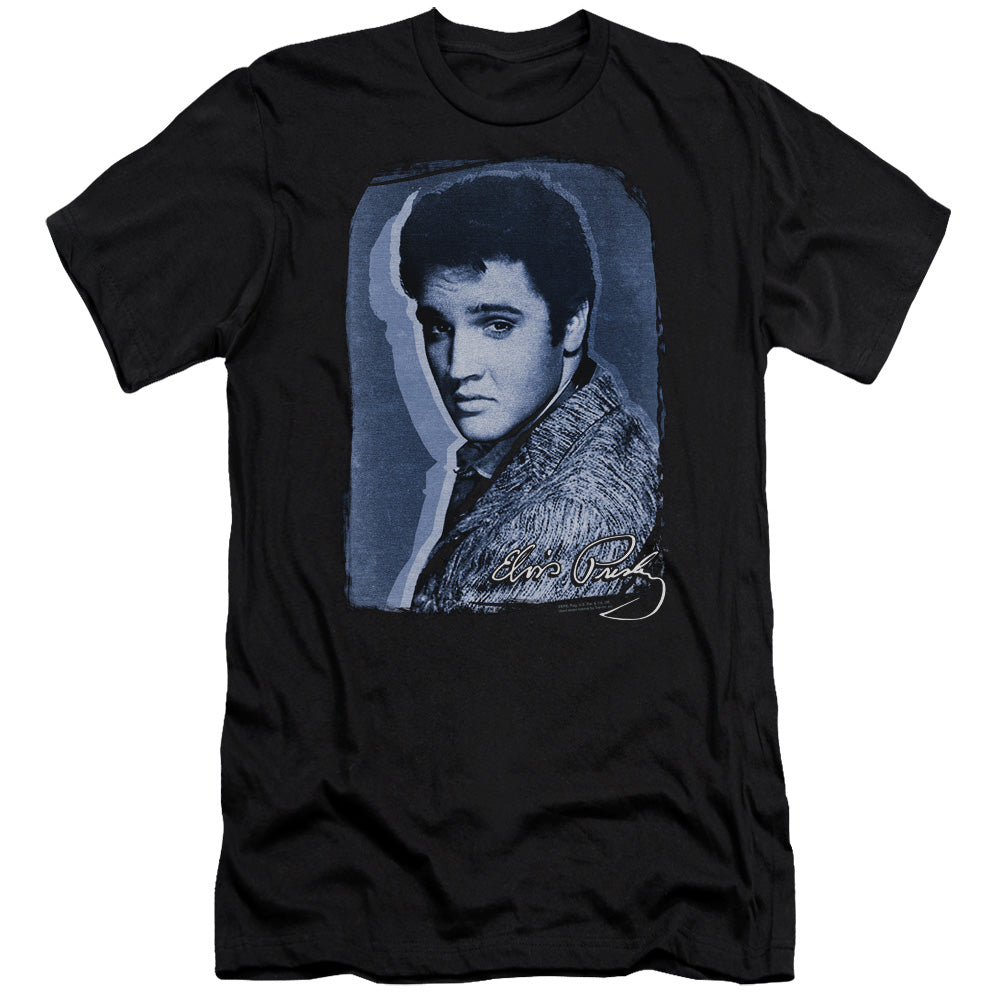 AN OFFCIALLY LICENSED ELVIS PRESLEY OVERLAY MEN'S PREMIUM SLIM FIT T-SHIRT BLACK