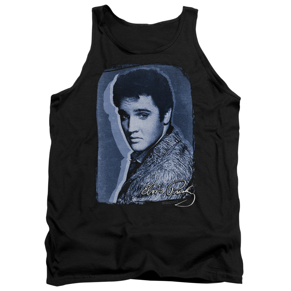 AN OFFCIALLY LICENSED ELVIS PRESLEY OVERLAY ADULT UNISEX TANK TOP BLACK
