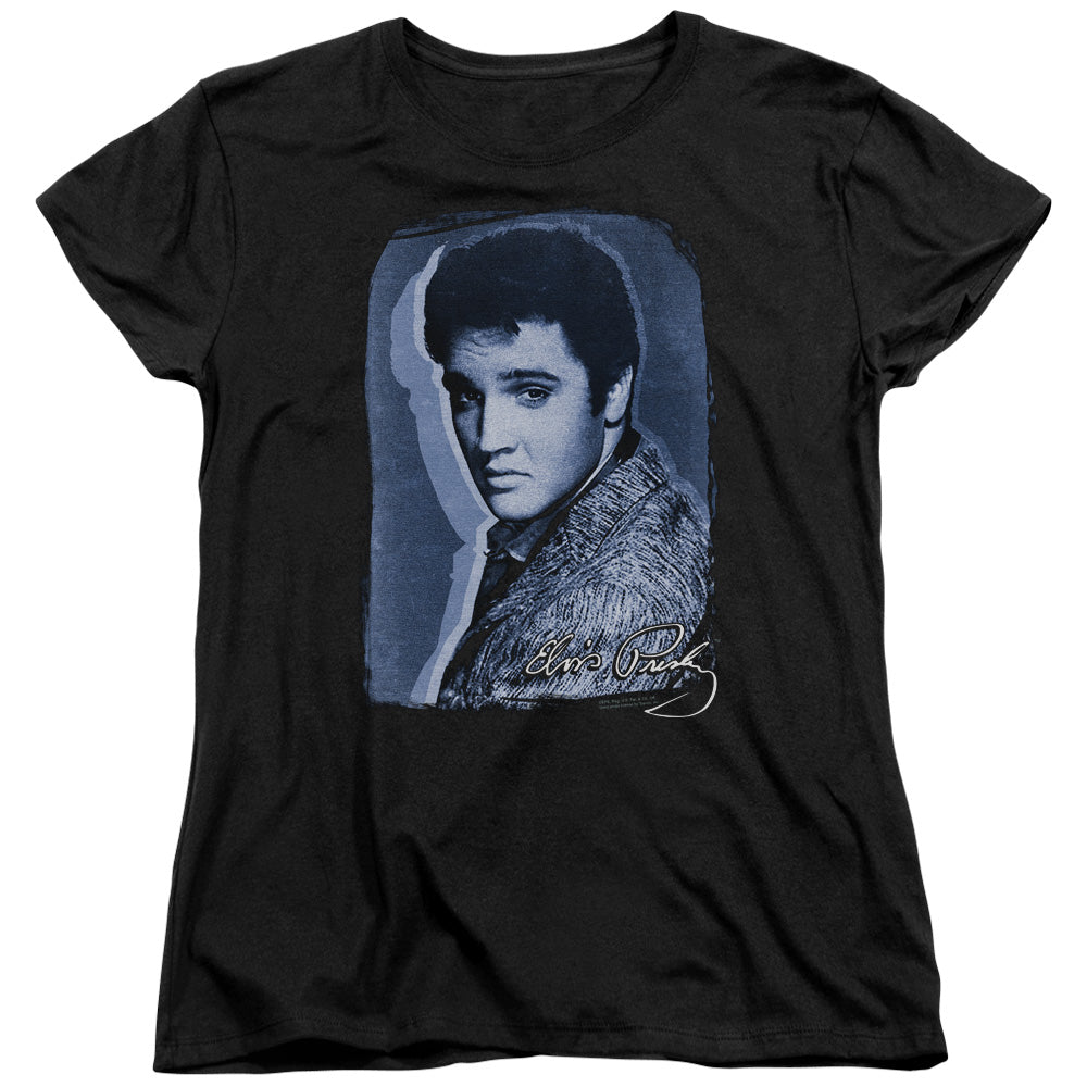 AN OFFCIALLY LICENSED ELVIS PRESLEY OVERLAY WOMEN'S REGULAR FIT T-SHIRT BLACK
