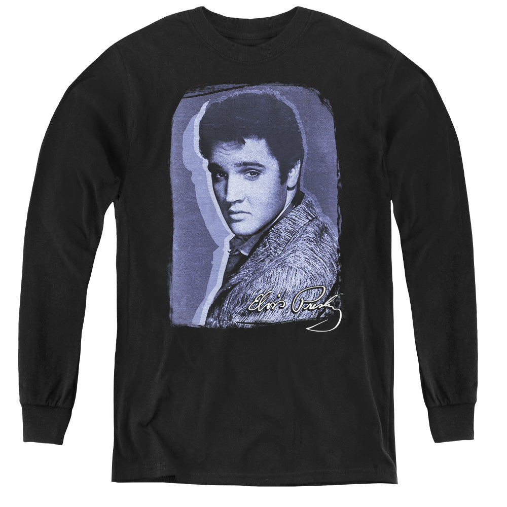 AN OFFCIALLY LICENSED ELVIS PRESLEY OVERLAY YOUTH LONG SLEEVE T-SHIRT BLACK