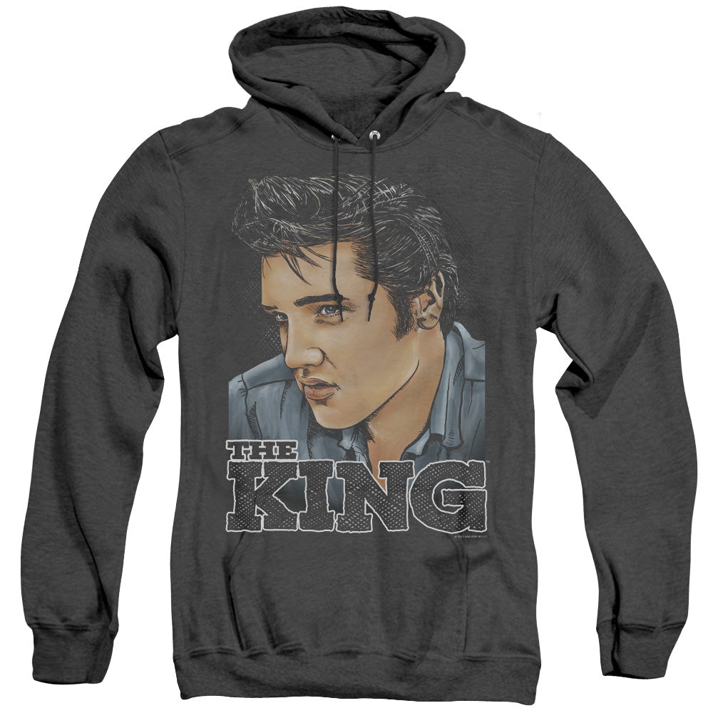 AN OFFCIALLY LICENSED ELVIS PRESLEY GRAPHIC KING ADULT UNISEX HEATHER PULLOVER HOODIE BLACK