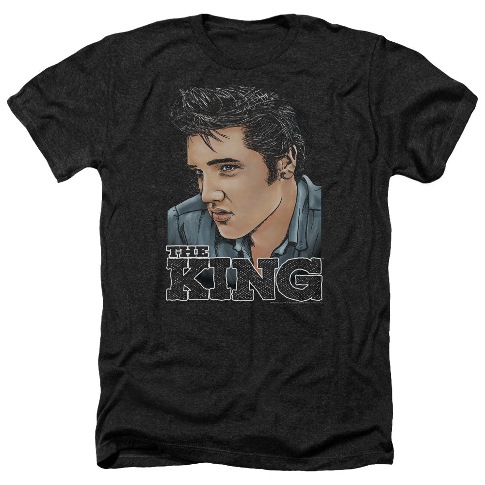 AN OFFCIALLY LICENSED ELVIS PRESLEY GRAPHIC KING MEN'S HEATHER T-SHIRT CHARCOAL
