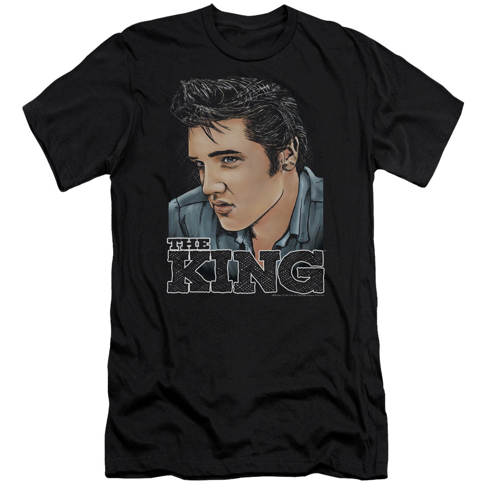 AN OFFCIALLY LICENSED ELVIS PRESLEY GRAPHIC KING MEN'S PREMIUM SLIM FIT T-SHIRT BLACK