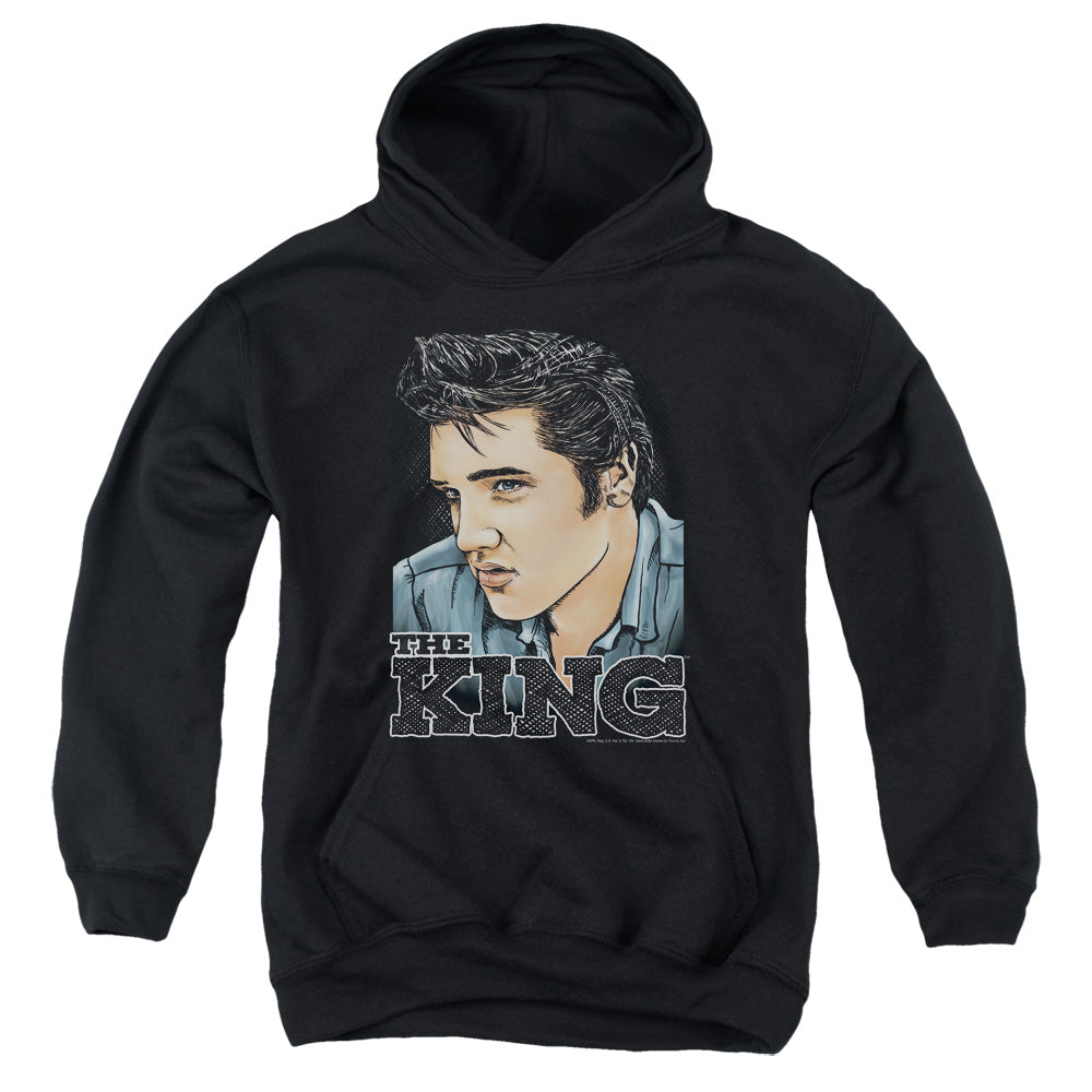 AN OFFCIALLY LICENSED ELVIS PRESLEY GRAPHIC KING YOUTH HOODIE BLACK