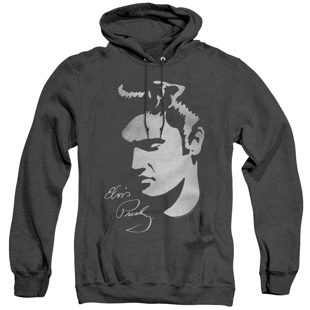 AN OFFCIALLY LICENSED ELVIS PRESLEY SIMPLE FACE ADULT UNISEX HEATHER PULLOVER HOODIE BLACK