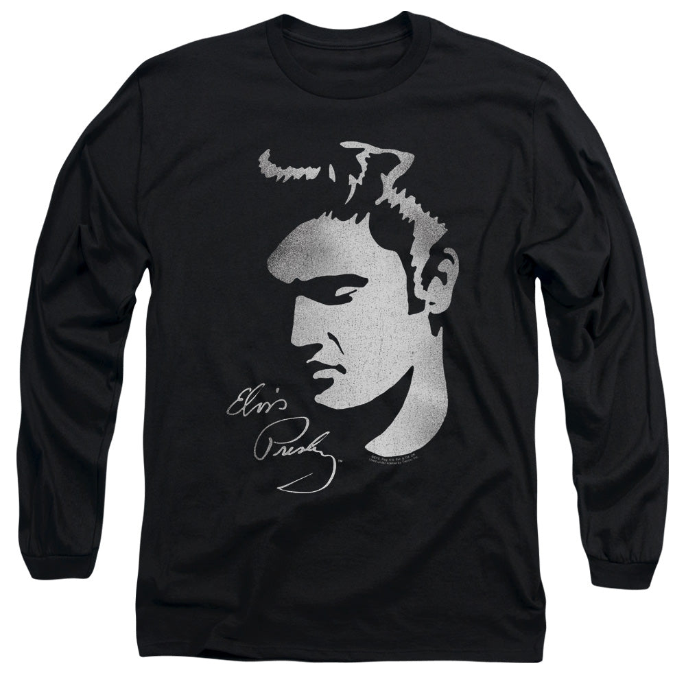 AN OFFCIALLY LICENSED ELVIS PRESLEY SIMPLE FACE MEN'S LONG SLEEVE T-SHIRT BLACK