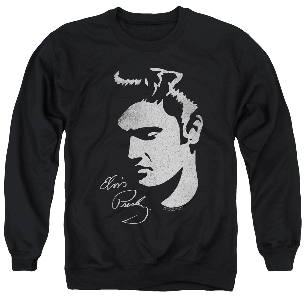 AN OFFCIALLY LICENSED ELVIS PRESLEY SIMPLE FACE ADULT UNISEX CREWNECK SWEATSHIRT BLACK