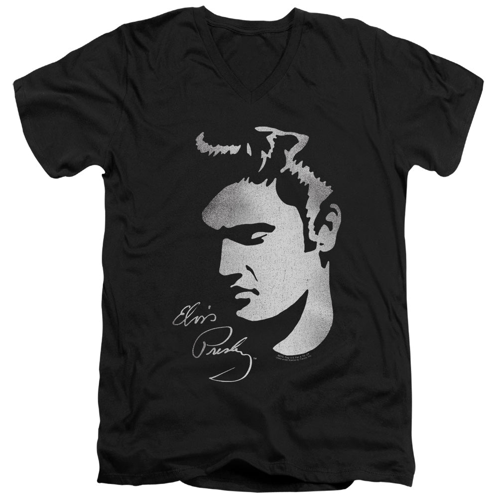 AN OFFCIALLY LICENSED ELVIS PRESLEY SIMPLE FACE MEN'S V-NECK T-SHIRT BLACK