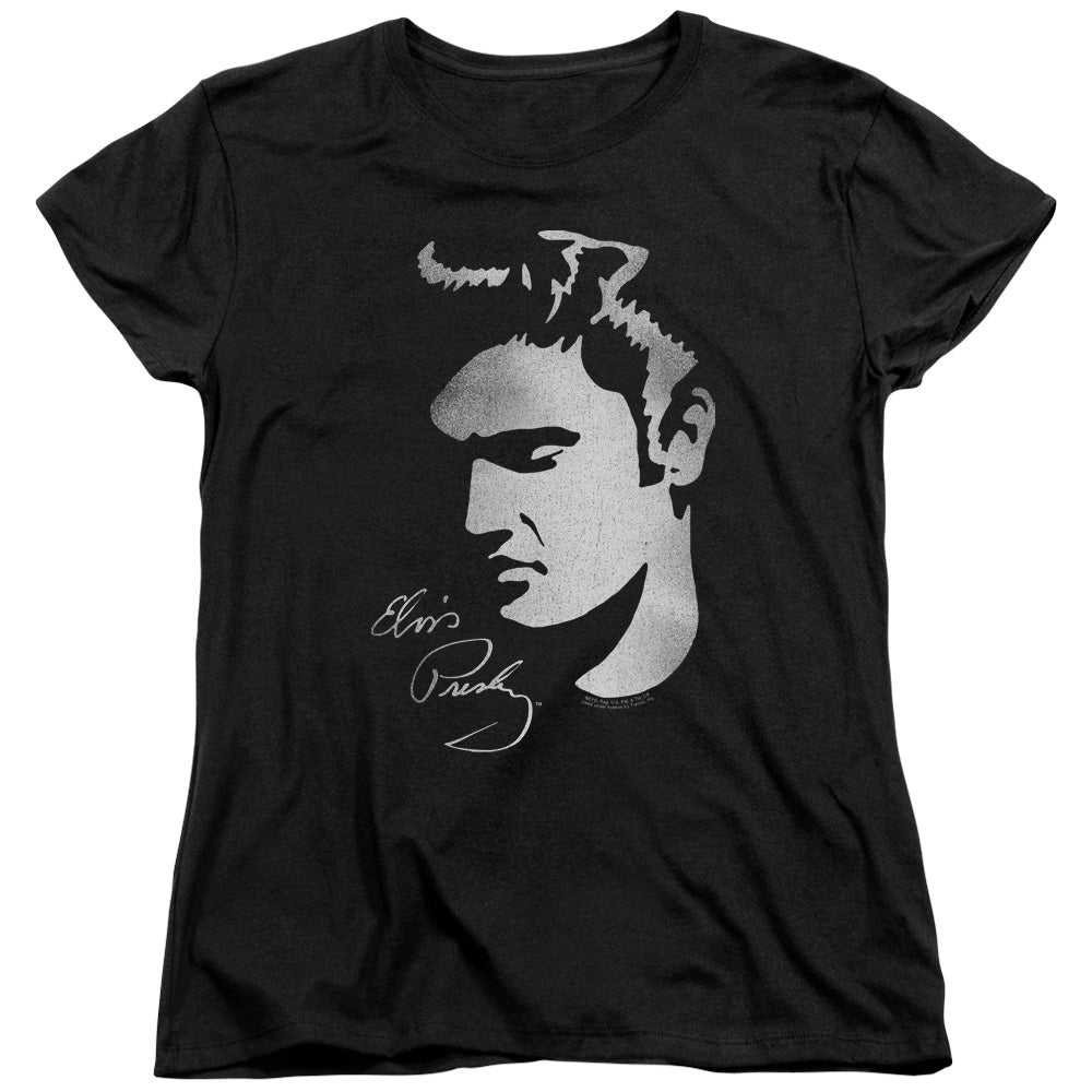 AN OFFCIALLY LICENSED ELVIS PRESLEY SIMPLE FACE WOMEN'S REGULAR FIT T-SHIRT BLACK