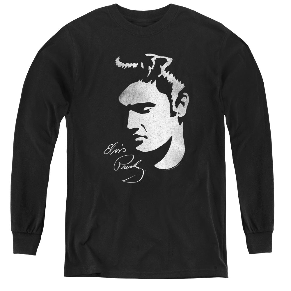 AN OFFCIALLY LICENSED ELVIS PRESLEY SIMPLE FACE YOUTH LONG SLEEVE T-SHIRT BLACK