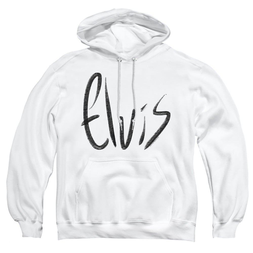 AN OFFCIALLY LICENSED ELVIS PRESLEY SKETCHY NAME ADULT UNISEX PULLOVER HOODIE WHITE