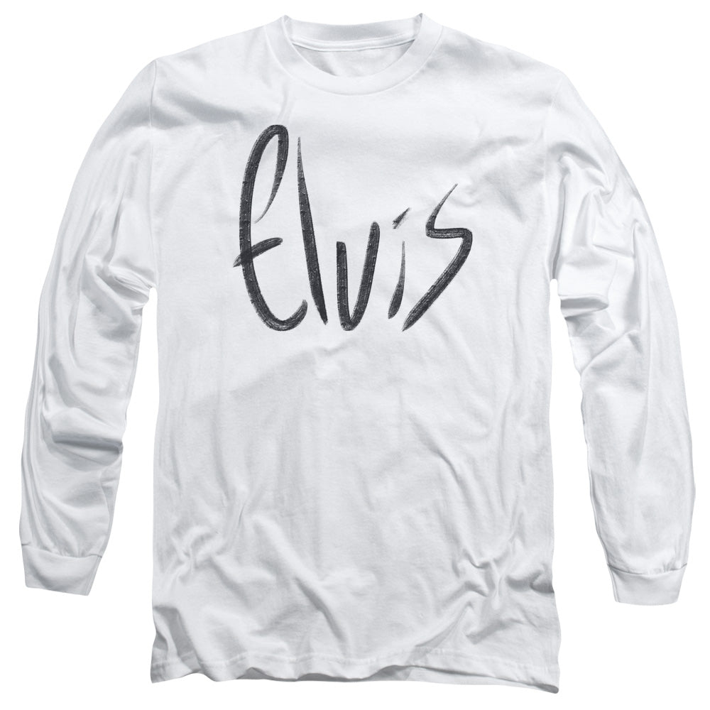 AN OFFCIALLY LICENSED ELVIS PRESLEY SKETCHY NAME MEN'S LONG SLEEVE T-SHIRT WHITE
