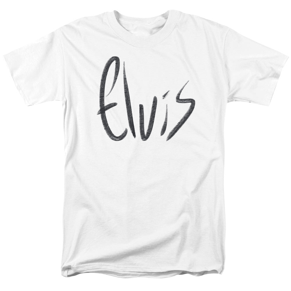 AN OFFCIALLY LICENSED ELVIS PRESLEY SKETCHY NAME MEN'S REGULAR FIT T-SHIRT WHITE