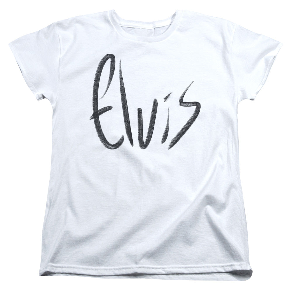 AN OFFCIALLY LICENSED ELVIS PRESLEY SKETCHY NAME WOMEN'S REGULAR FIT T-SHIRT WHITE