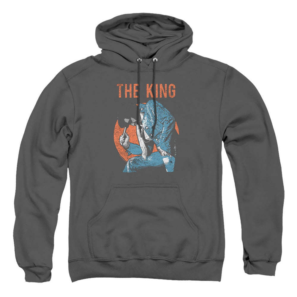 AN OFFCIALLY LICENSED ELVIS PRESLEY MIC IN HAND ADULT UNISEX PULLOVER HOODIE CHARCOAL