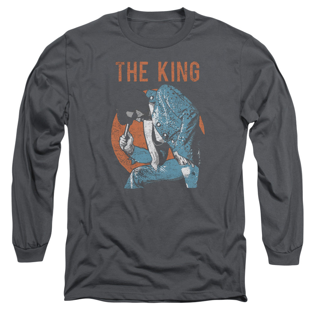 AN OFFCIALLY LICENSED ELVIS PRESLEY MIC IN HAND MEN'S LONG SLEEVE T-SHIRT CHARCOAL