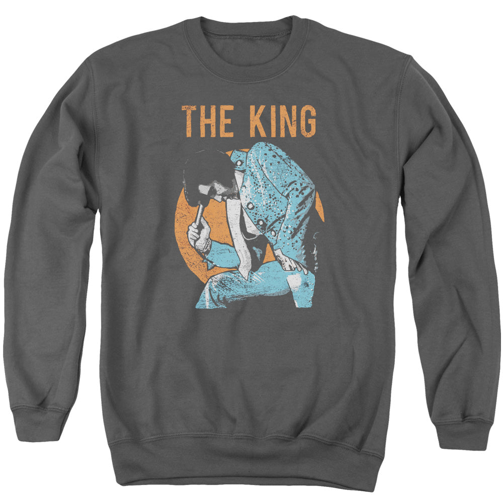 AN OFFCIALLY LICENSED ELVIS PRESLEY MIC IN HAND ADULT UNISEX CREWNECK SWEATSHIRT CHARCOAL