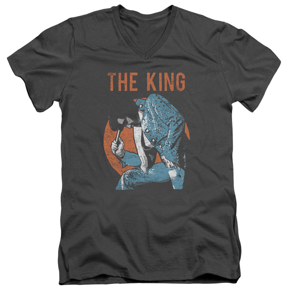 AN OFFCIALLY LICENSED ELVIS PRESLEY MIC IN HAND MEN'S V-NECK T-SHIRT CHARCOAL