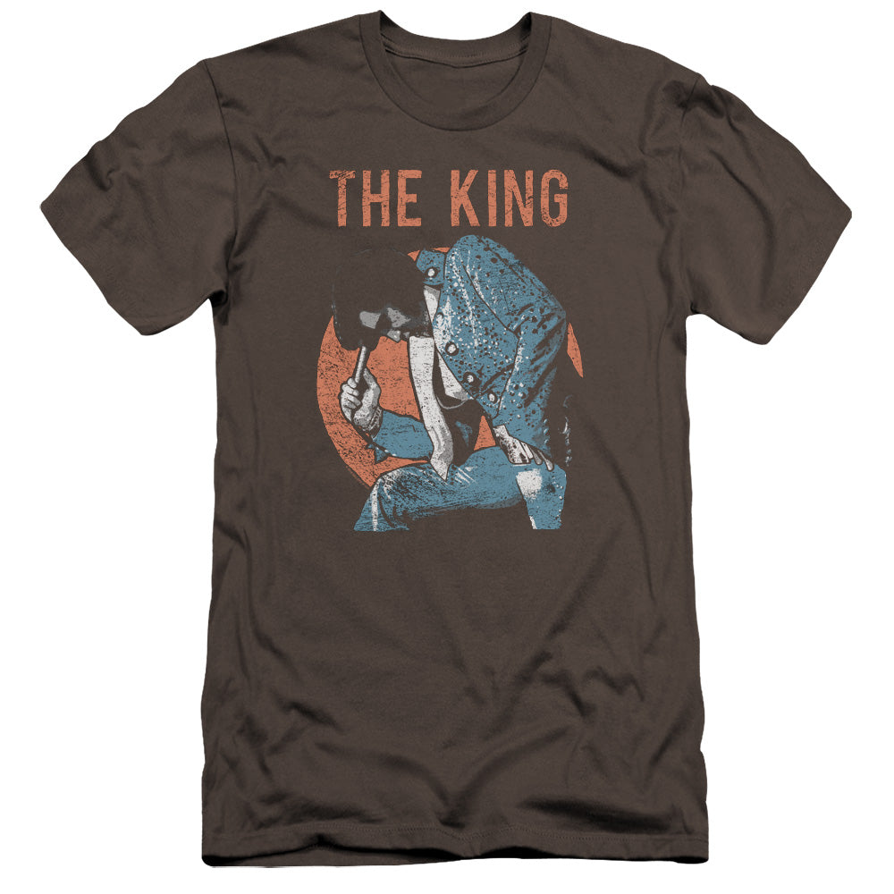 AN OFFCIALLY LICENSED ELVIS PRESLEY MIC IN HAND MEN'S PREMIUM SLIM FIT T-SHIRT CHARCOAL