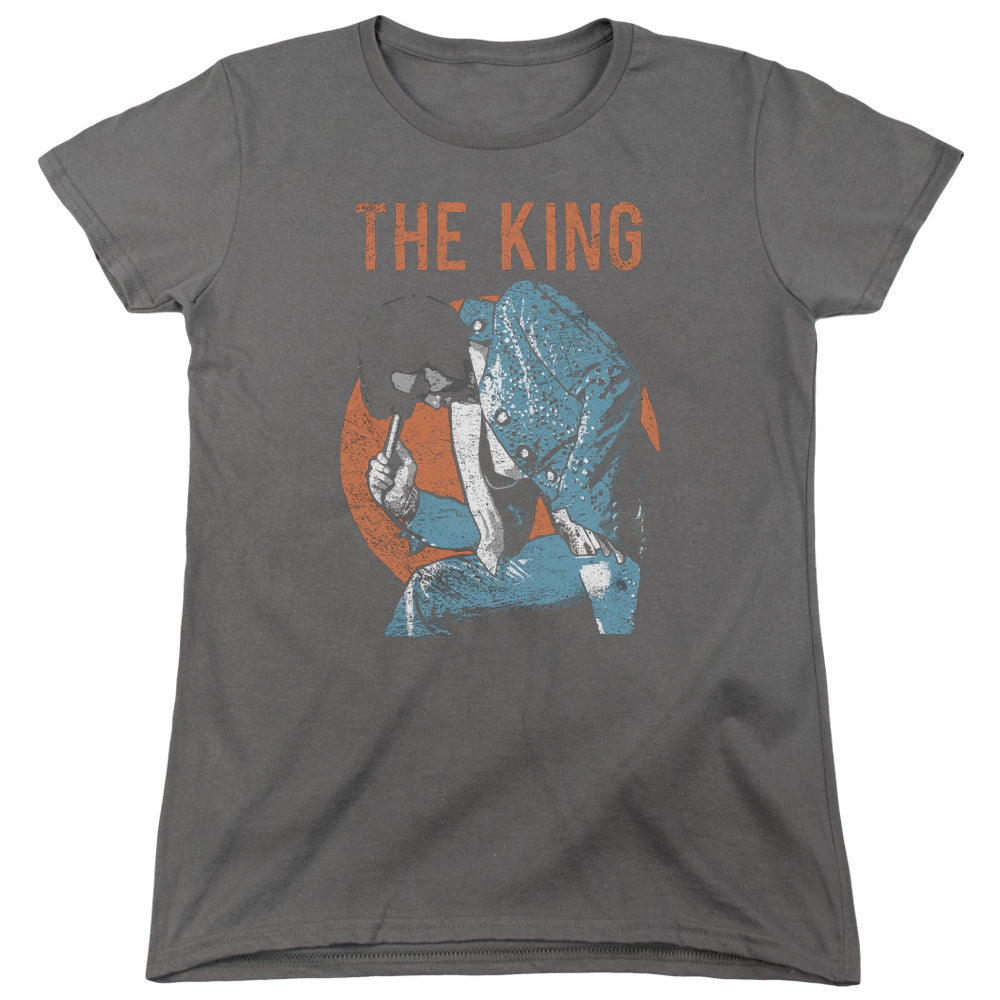 AN OFFCIALLY LICENSED ELVIS PRESLEY MIC IN HAND WOMEN'S REGULAR FIT T-SHIRT CHARCOAL
