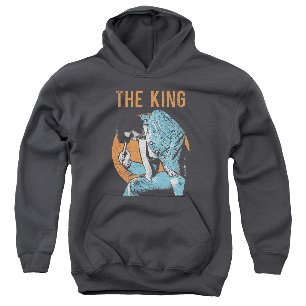 AN OFFCIALLY LICENSED ELVIS PRESLEY MIC IN HAND YOUTH HOODIE CHARCOAL