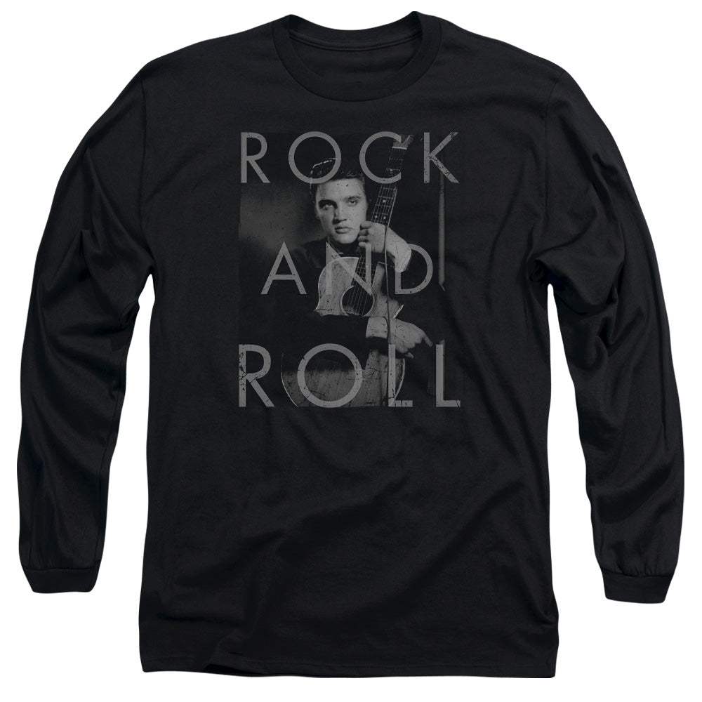 AN OFFCIALLY LICENSED ELVIS PRESLEY ROCK AND ROLL MEN'S LONG SLEEVE T-SHIRT BLACK