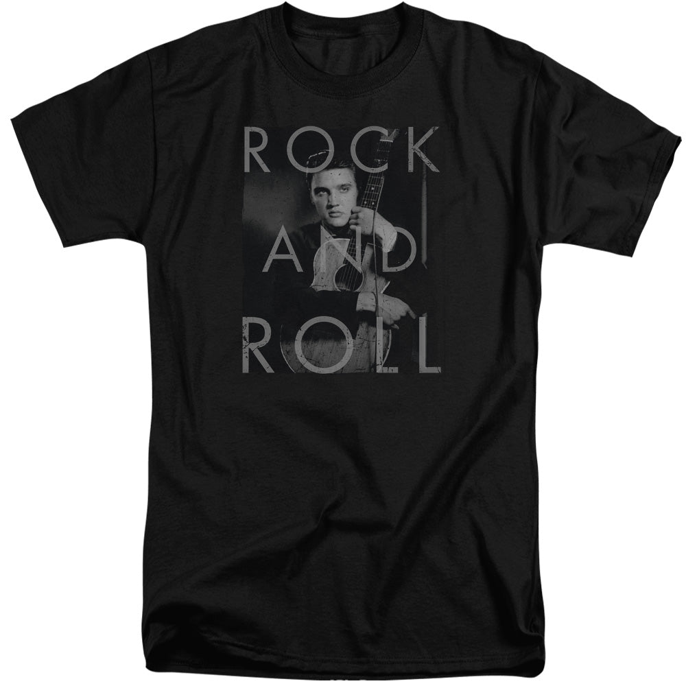 AN OFFCIALLY LICENSED ELVIS PRESLEY ROCK AND ROLL MEN'S TALL FIT T-SHIRT BLACK
