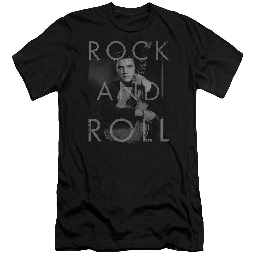 AN OFFCIALLY LICENSED ELVIS PRESLEY ROCK AND ROLL MEN'S PREMIUM SLIM FIT T-SHIRT BLACK