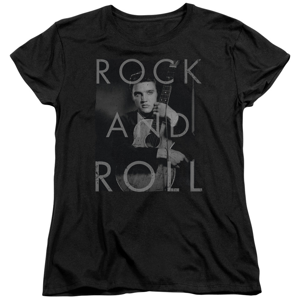 AN OFFCIALLY LICENSED ELVIS PRESLEY ROCK AND ROLL WOMEN'S REGULAR FIT T-SHIRT BLACK