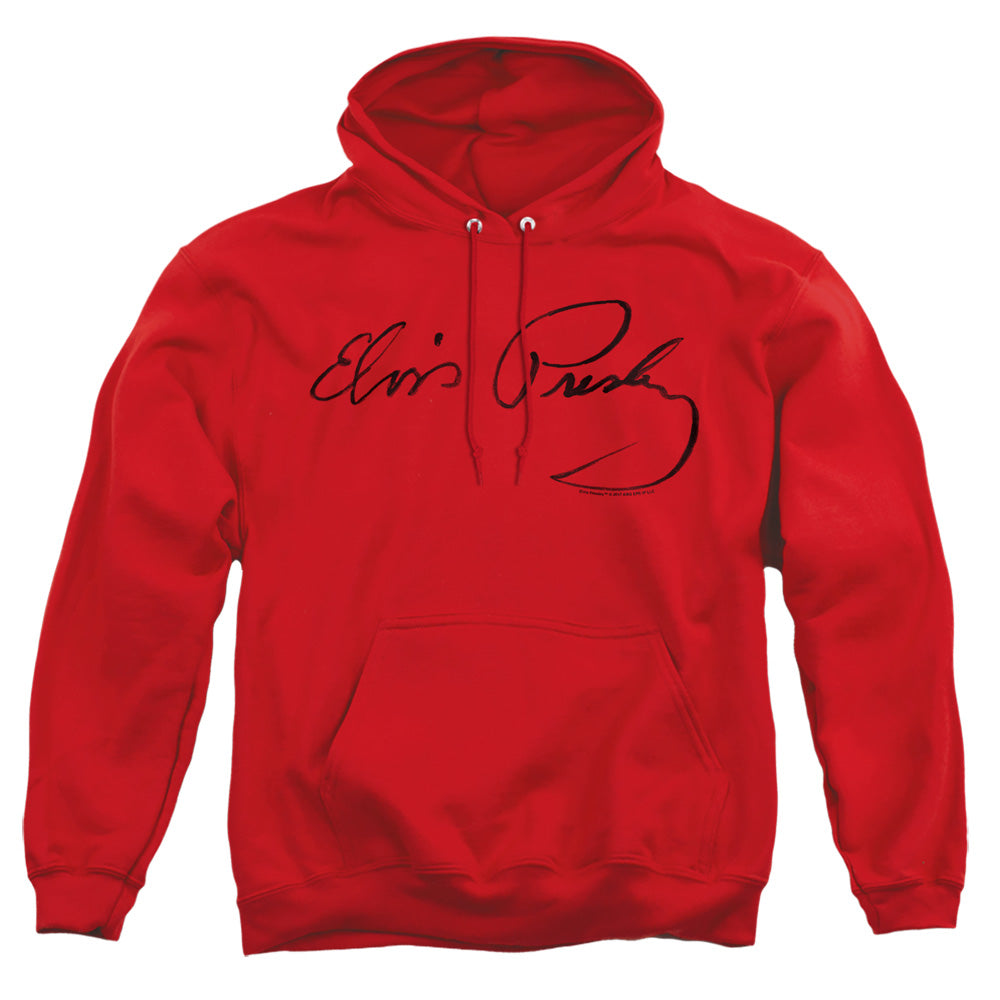 AN OFFCIALLY LICENSED ELVIS PRESLEY SIGNATURE SKETCH ADULT UNISEX PULLOVER HOODIE RED