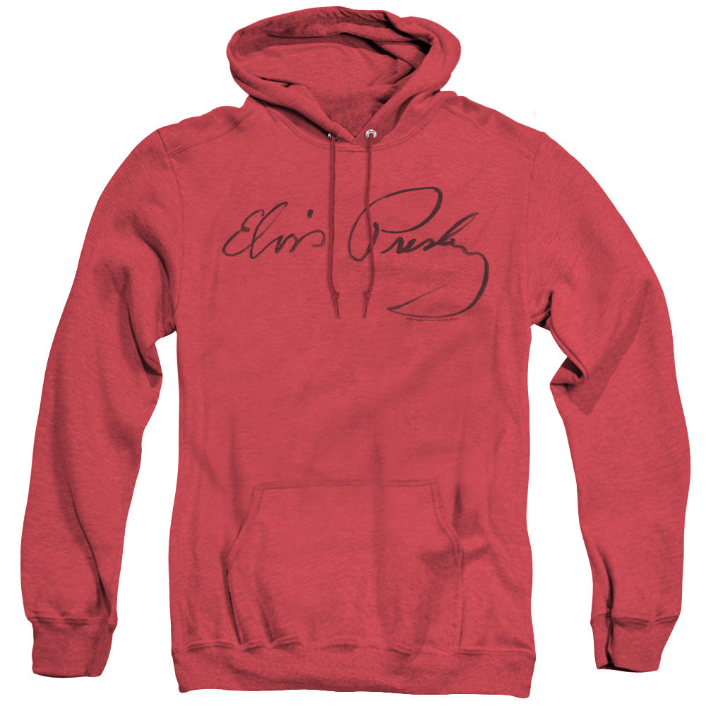 AN OFFCIALLY LICENSED ELVIS PRESLEY SIGNATURE SKETCH ADULT UNISEX HEATHER PULLOVER HOODIE RED