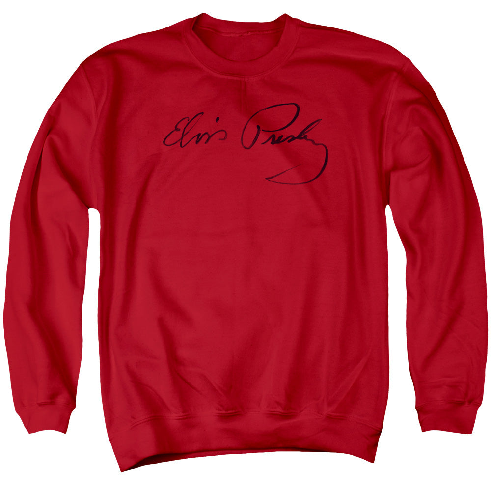 AN OFFCIALLY LICENSED ELVIS PRESLEY SIGNATURE SKETCH ADULT UNISEX CREWNECK SWEATSHIRT RED