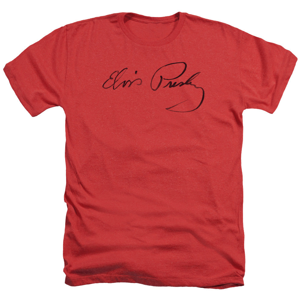 AN OFFCIALLY LICENSED ELVIS PRESLEY SIGNATURE SKETCH MEN'S HEATHER T-SHIRT RED