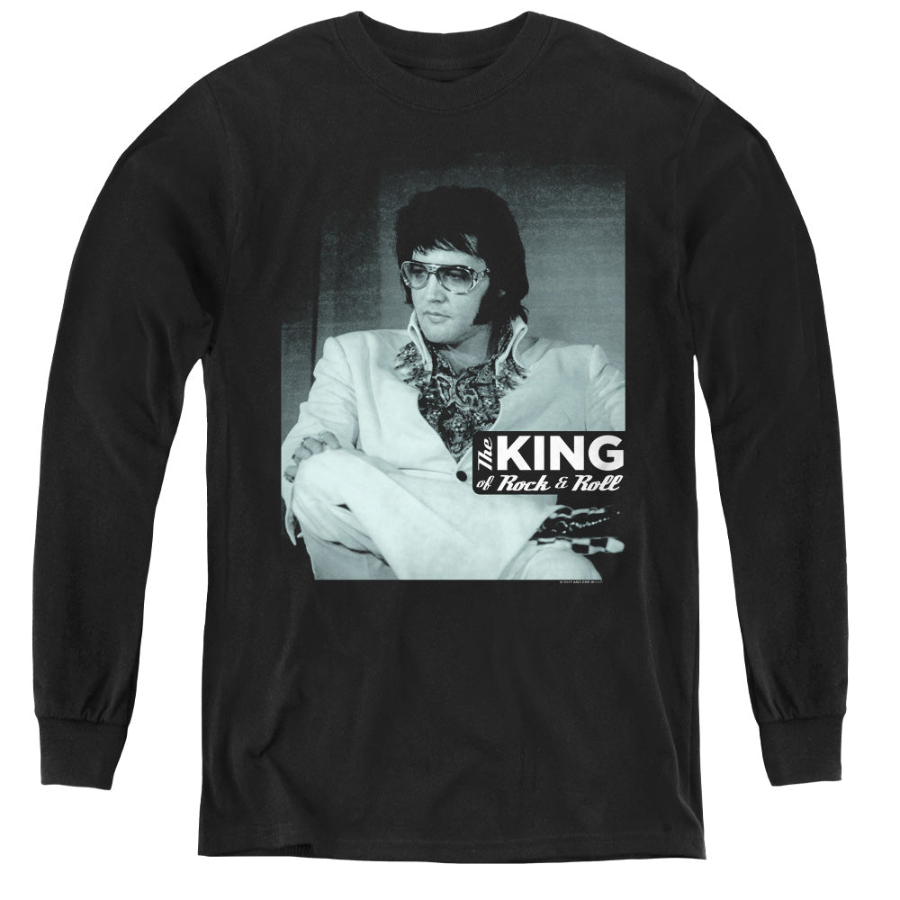 AN OFFCIALLY LICENSED ELVIS PRESLEY GOOD TO BE YOUTH LONG SLEEVE T-SHIRT BLACK