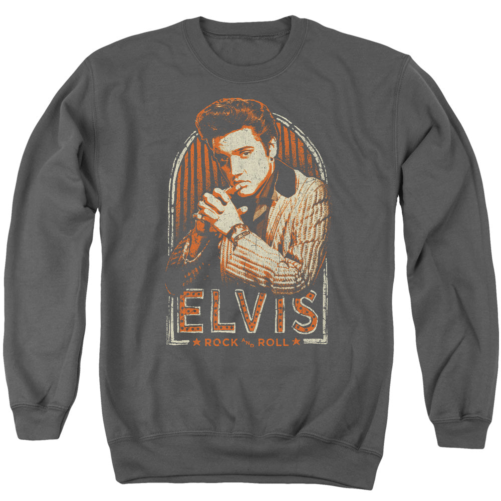 AN OFFCIALLY LICENSED ELVIS PRESLEY STRIPES ADULT UNISEX CREWNECK SWEATSHIRT CHARCOAL