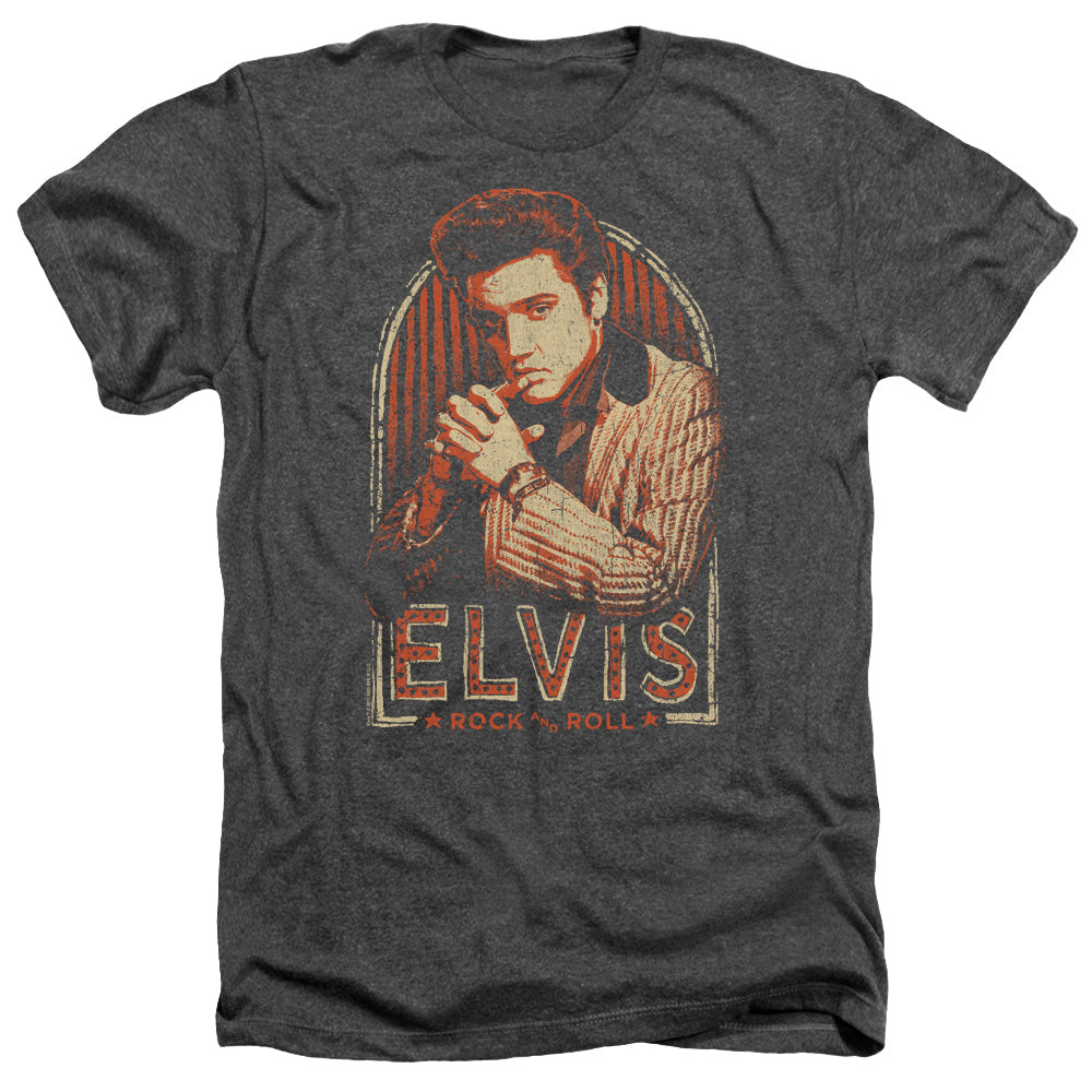 AN OFFCIALLY LICENSED ELVIS PRESLEY STRIPES MEN'S HEATHER T-SHIRT CHARCOAL