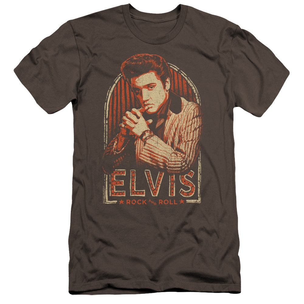 AN OFFCIALLY LICENSED ELVIS PRESLEY STRIPES MEN'S PREMIUM SLIM FIT T-SHIRT CHARCOAL