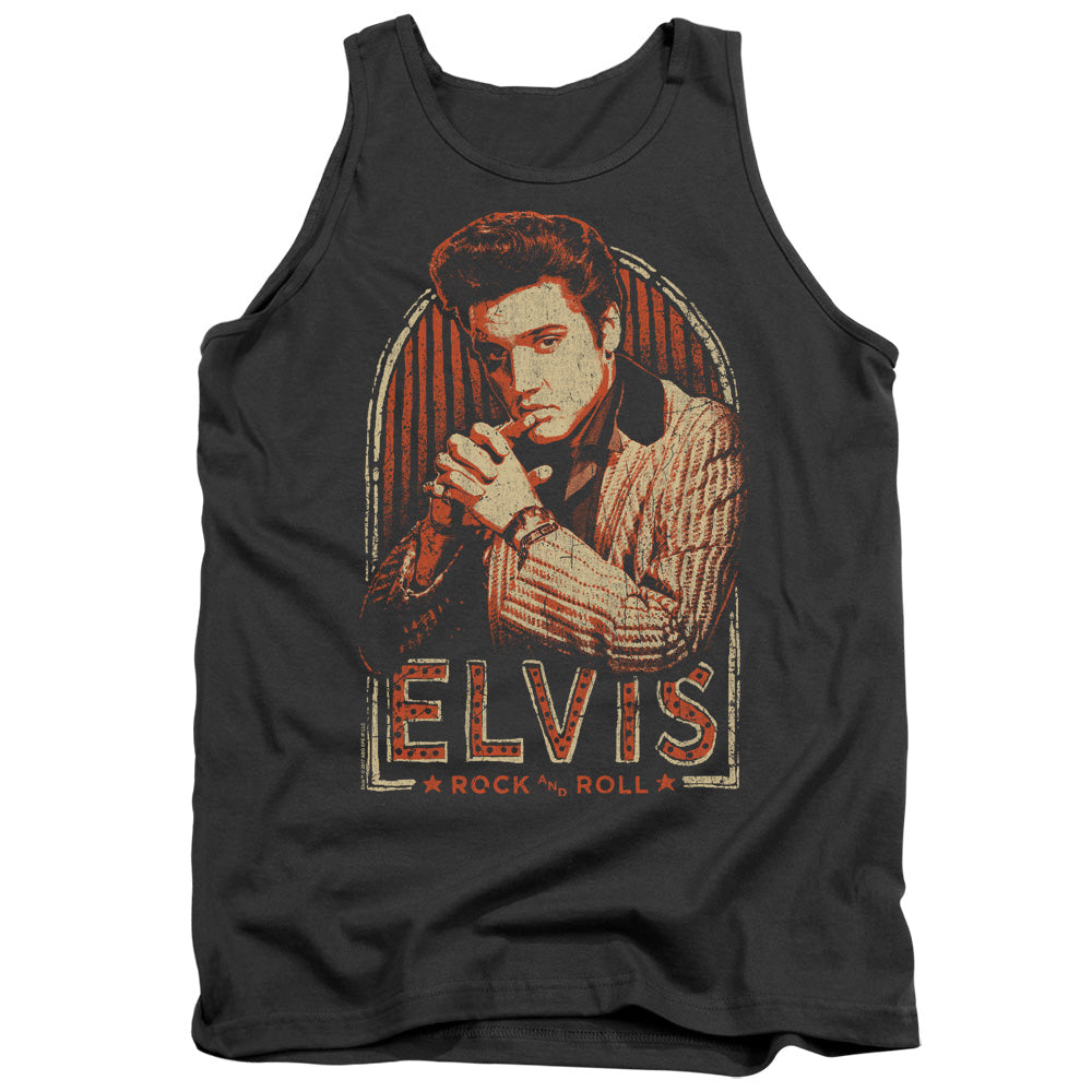 AN OFFCIALLY LICENSED ELVIS PRESLEY STRIPES ADULT UNISEX TANK TOP CHARCOAL
