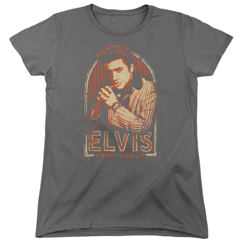 AN OFFCIALLY LICENSED ELVIS PRESLEY STRIPES WOMEN'S REGULAR FIT T-SHIRT CHARCOAL