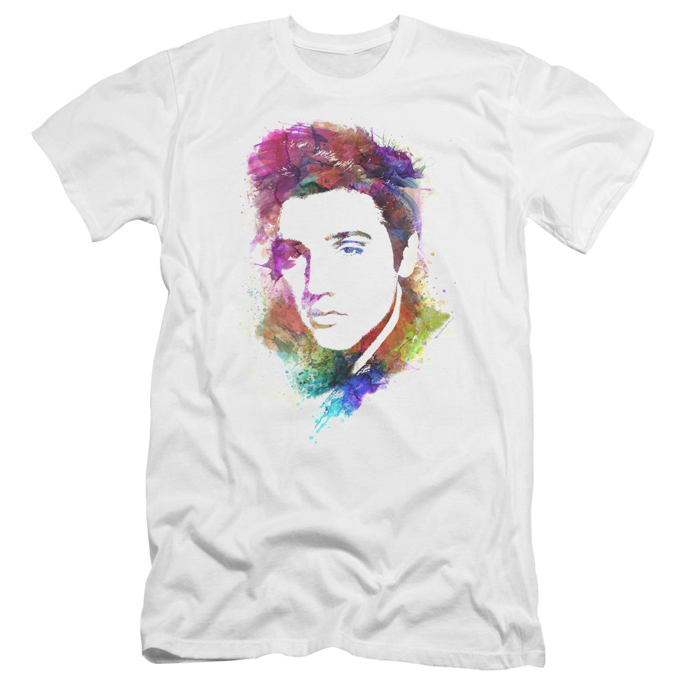 AN OFFCIALLY LICENSED ELVIS PRESLEY WATERCOLOR KING MEN'S PREMIUM SLIM FIT T-SHIRT WHITE