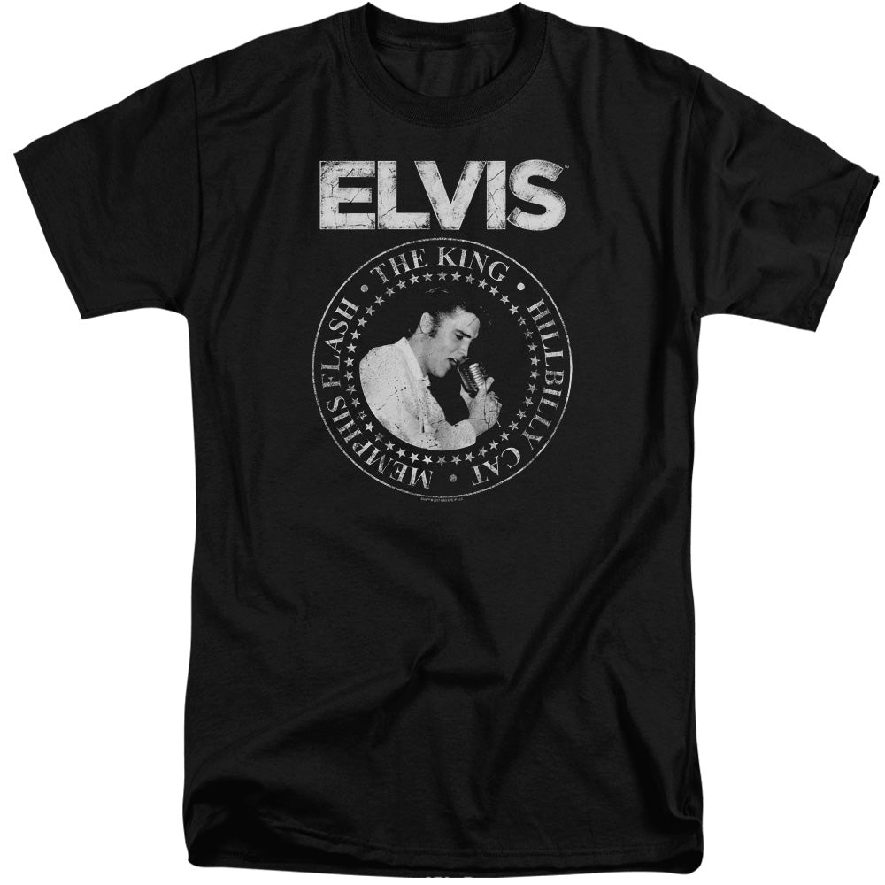AN OFFCIALLY LICENSED ELVIS PRESLEY ROCK KING MEN'S TALL FIT T-SHIRT BLACK