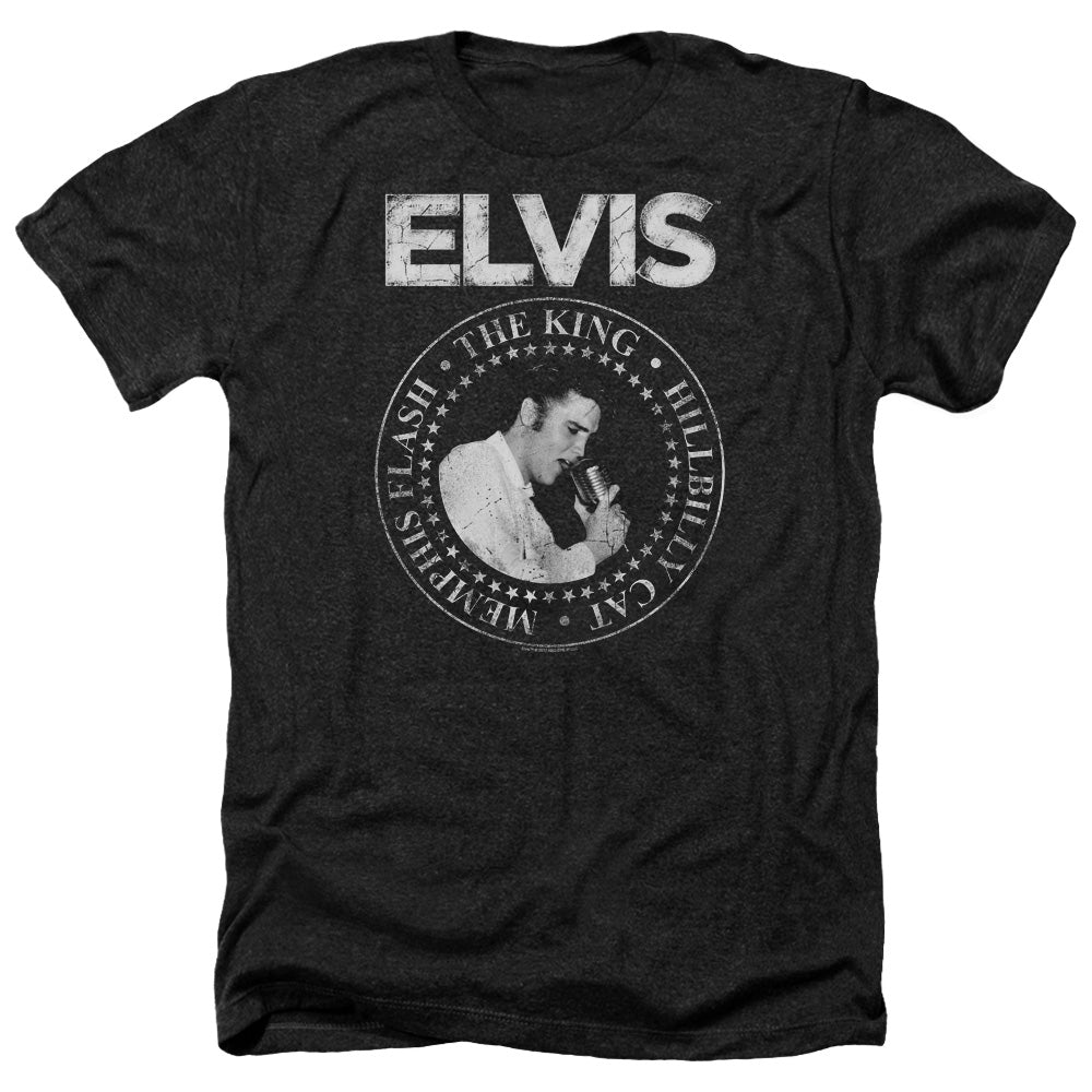 AN OFFCIALLY LICENSED ELVIS PRESLEY ROCK KING MEN'S HEATHER T-SHIRT CHARCOAL