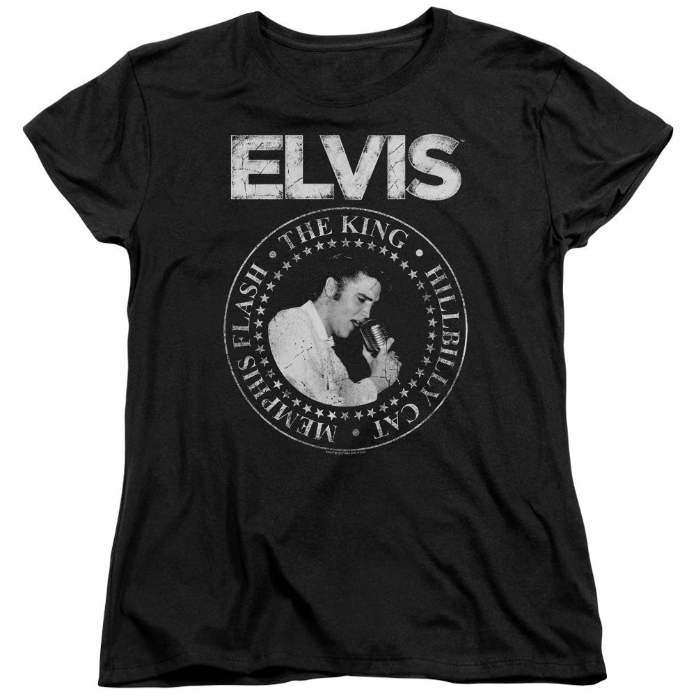 AN OFFCIALLY LICENSED ELVIS PRESLEY ROCK KING WOMEN'S REGULAR FIT T-SHIRT BLACK