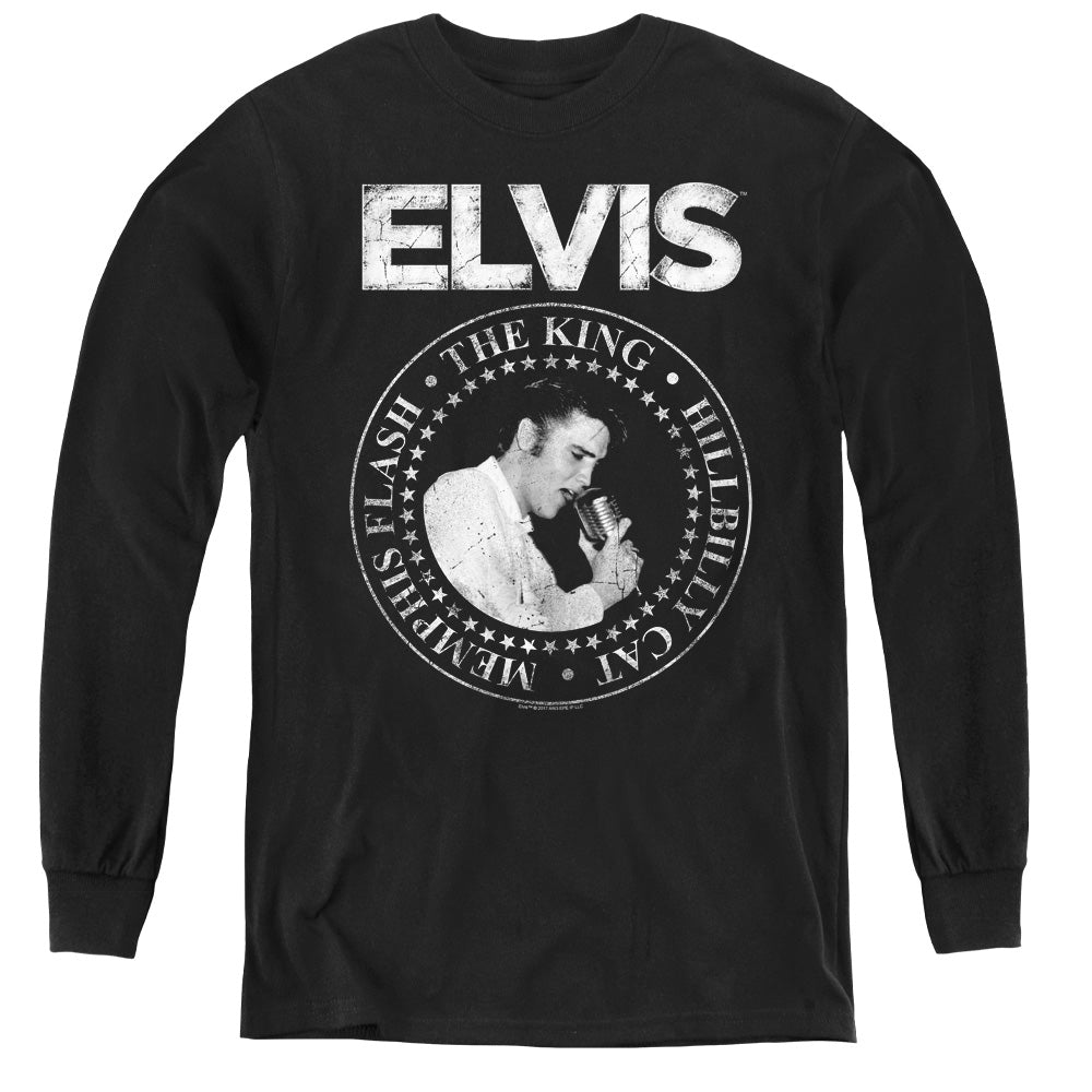 AN OFFCIALLY LICENSED ELVIS PRESLEY ROCK KING YOUTH LONG SLEEVE T-SHIRT BLACK