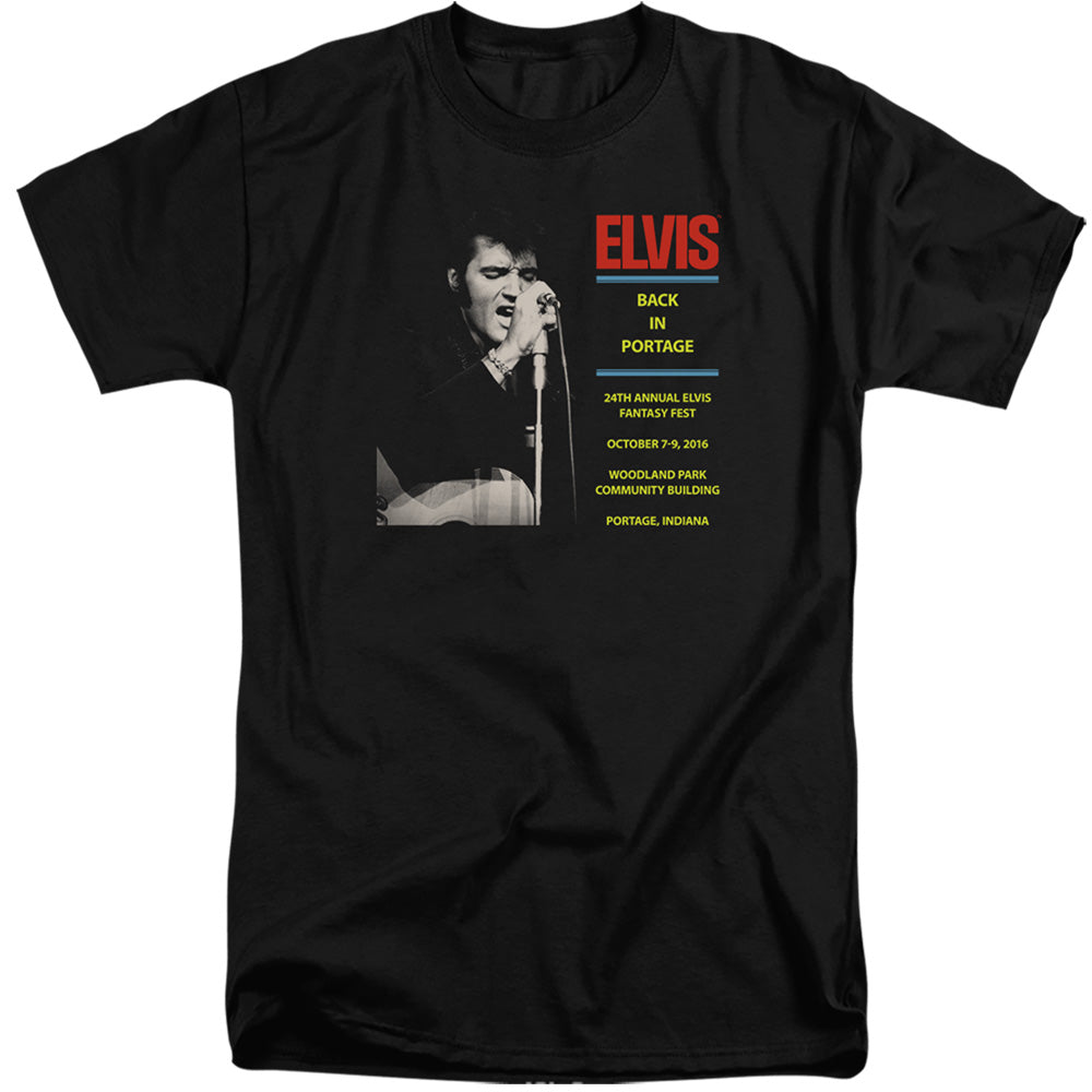 AN OFFCIALLY LICENSED ELVIS PRESLEY BACK IN PORTAGE MEN'S TALL FIT T-SHIRT BLACK
