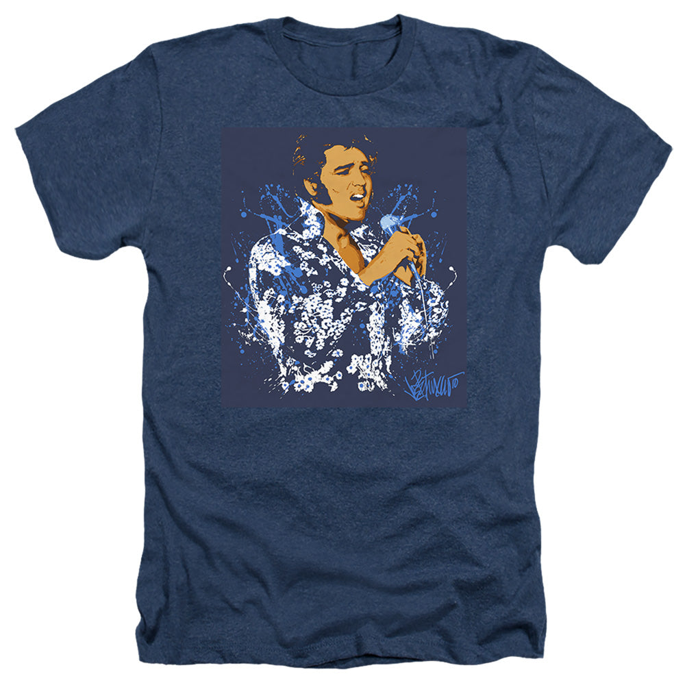 AN OFFCIALLY LICENSED ELVIS PRESLEY THAT LOOK FLORAL MEN'S HEATHER T-SHIRT NAVY