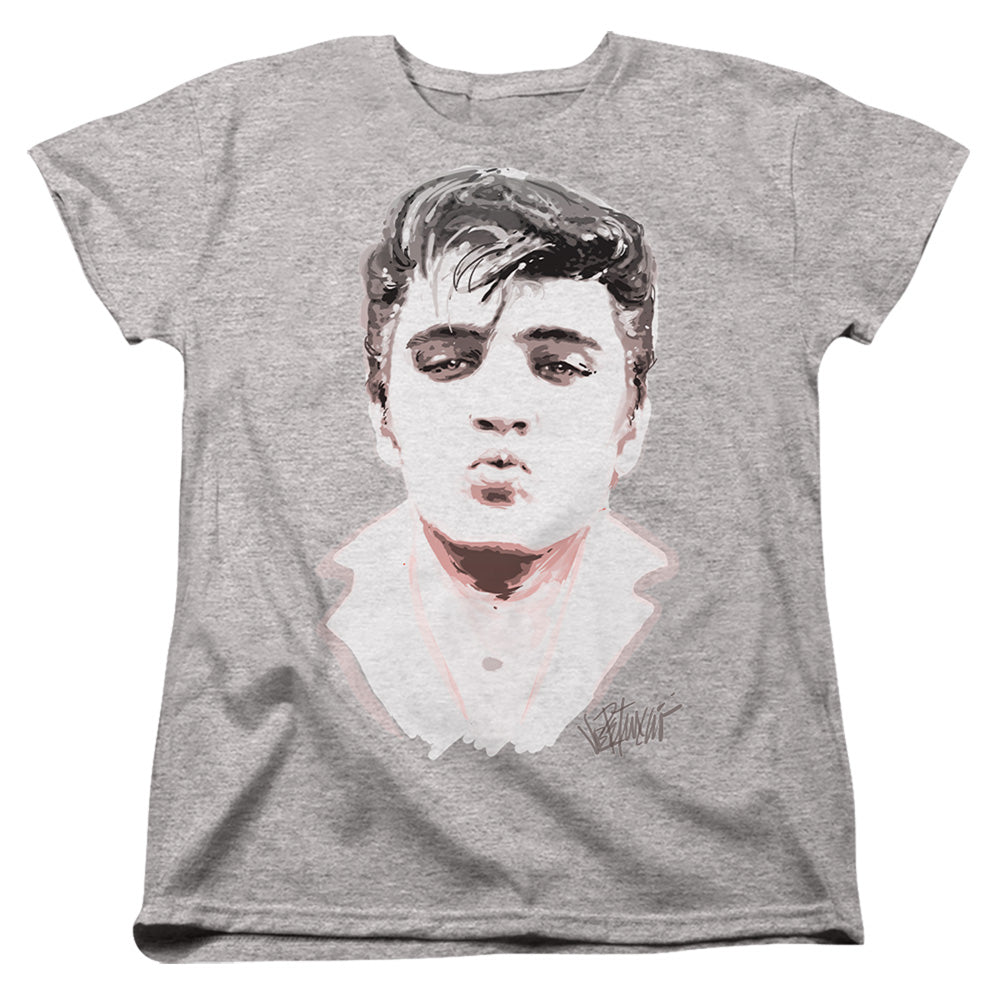 AN OFFCIALLY LICENSED ELVIS PRESLEY KISS WOMEN'S REGULAR FIT T-SHIRT ATHLETIC HEATHER