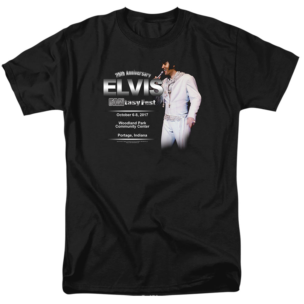 AN OFFCIALLY LICENSED ELVIS PRESLEY 25TH FANFASTY FEST MEN'S REGULAR FIT T-SHIRT BLACK