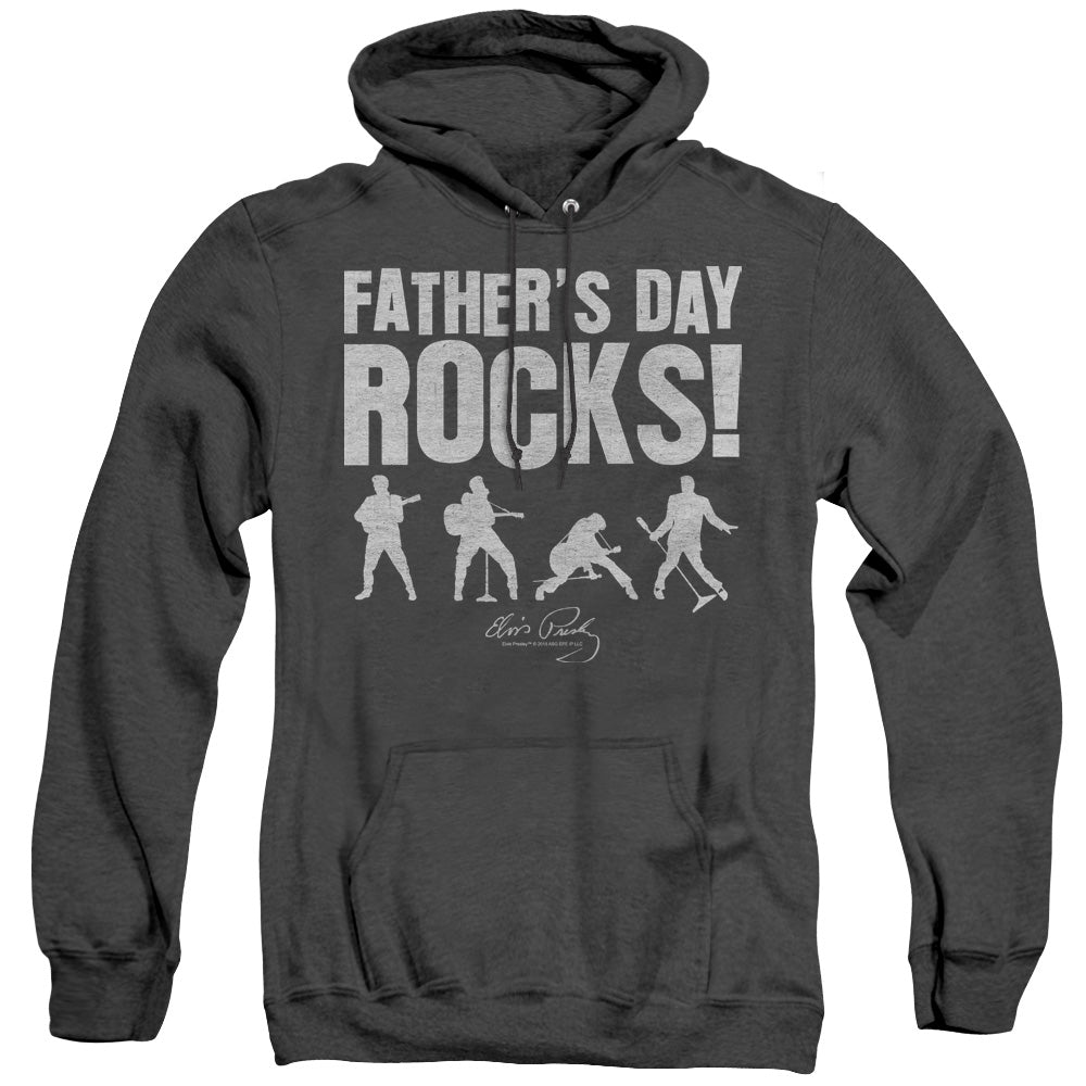 AN OFFCIALLY LICENSED ELVIS PRESLEY FATHERS DAY ROCKS ADULT UNISEX HEATHER PULLOVER HOODIE BLACK