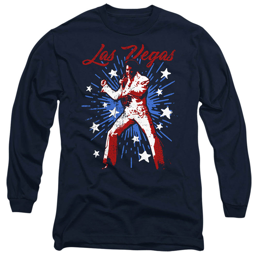 AN OFFCIALLY LICENSED ELVIS PRESLEY VEGAS SUPERSTAR MEN'S LONG SLEEVE T-SHIRT NAVY